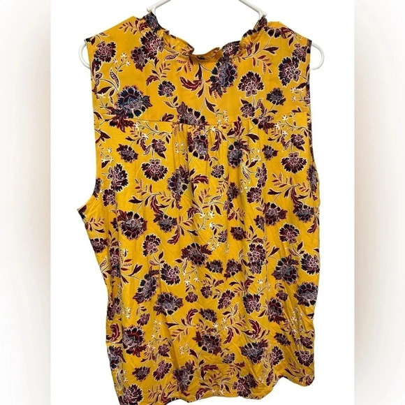 NWT Market Spruce XXL Tank Top Yellow Floral Mixed Material V-Neck Sleeveless - Picture 2 of 7